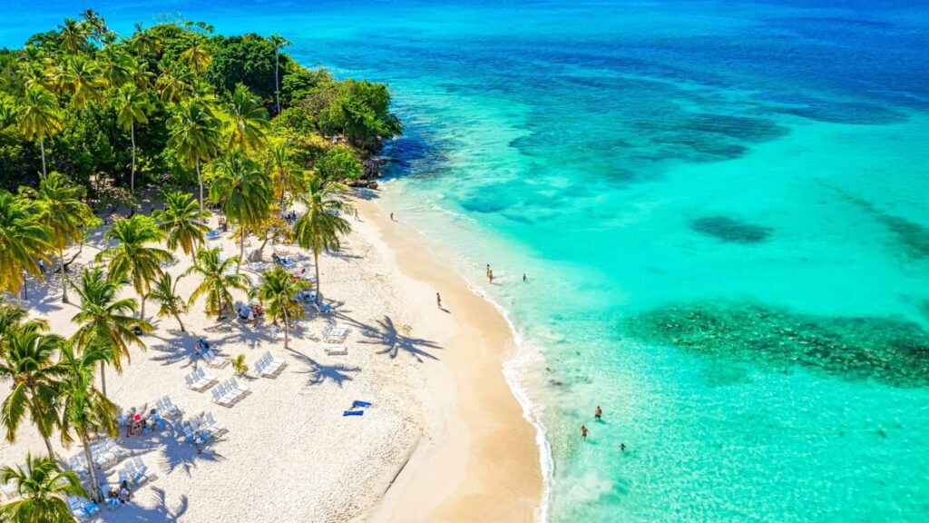 Playa Cayo levantado, agua de color turquesa, arena blanca, palmeras, paraíso, vacaciones