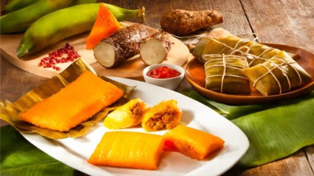 plato dominicano, navidad, plátano verde, yautía, carne de res o pollo, hojas de plátano